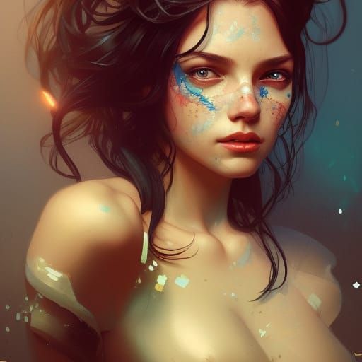 Detailed Portrait of Girl with Heart, Splash Art