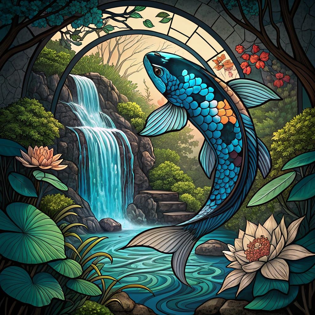 Stained Glass Koi Dragon Transformation in Japanese Tattoo S...