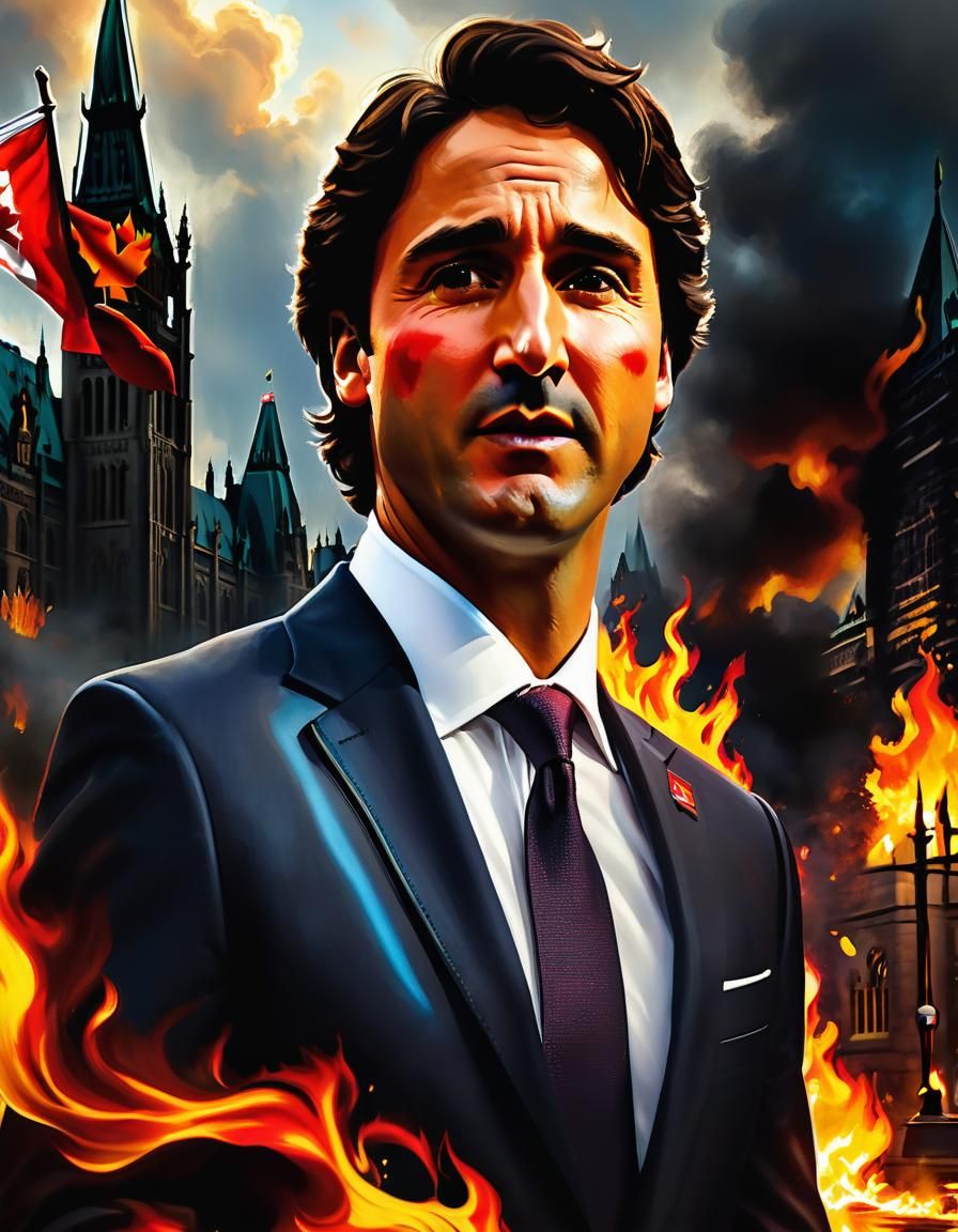 Apocalyptic Portrait with Burning Flag in Cinematic Style