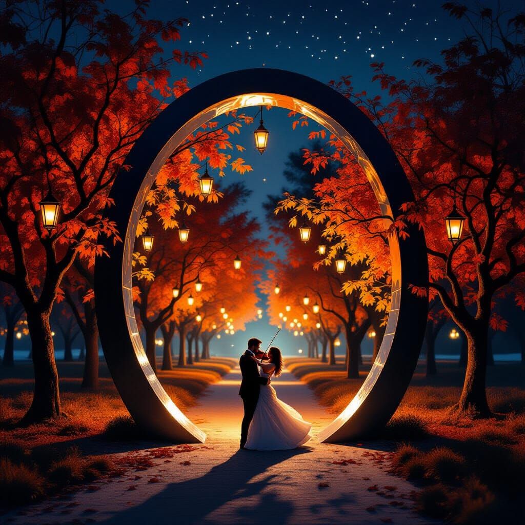 Magical Portal to Dreamlike Orchard in Autumn Light