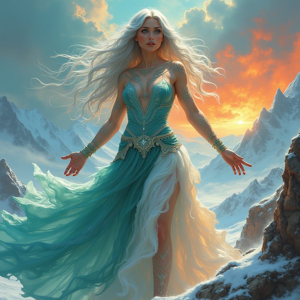 Majestic Goddess of Winter's Fury in Vibrant, Icy Splendor