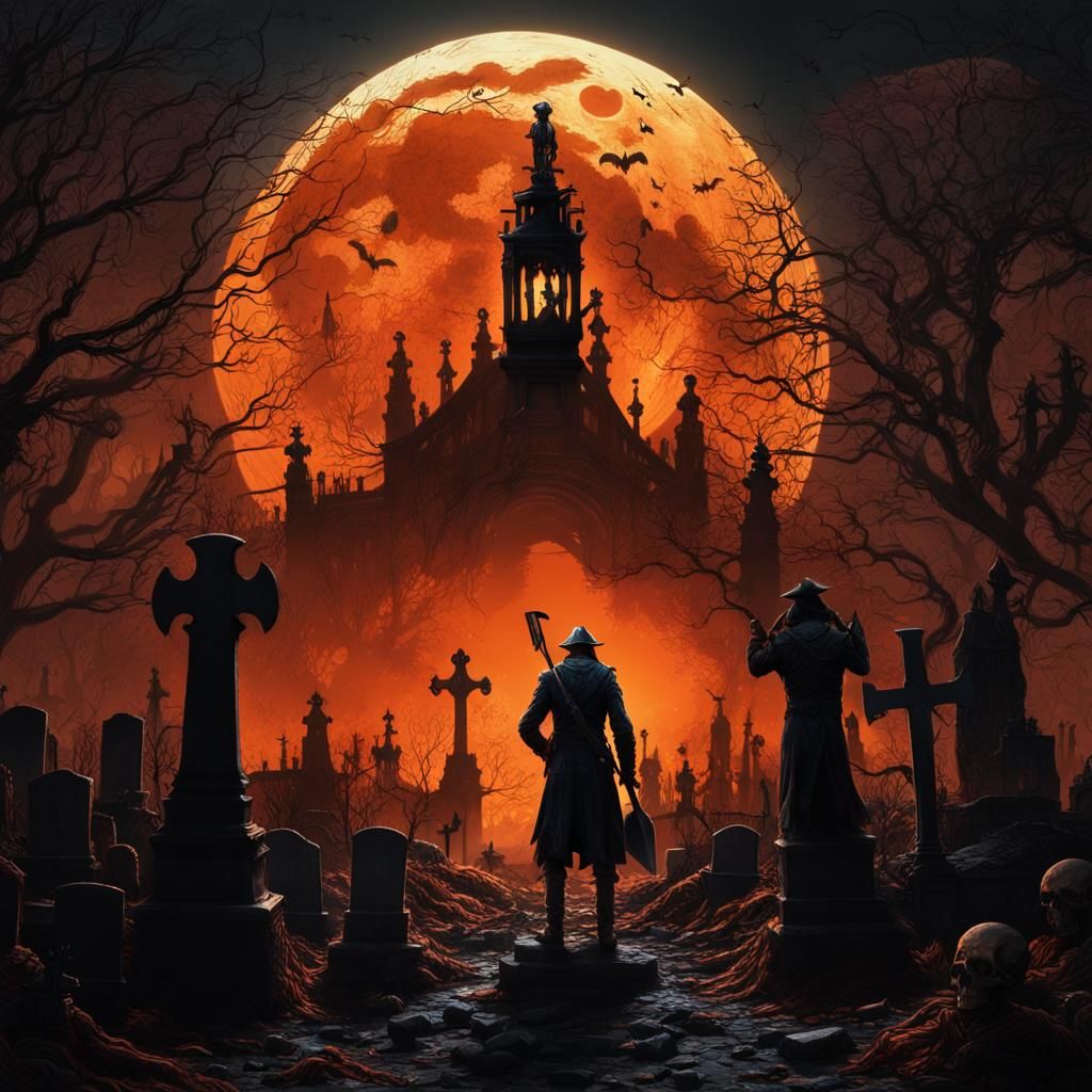 Bloodborne Graveyard Under Orange Moon Digital Painting