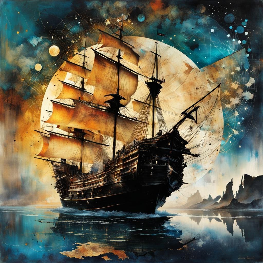 Withered Pirate Treasure Map in Mixed Media Collage