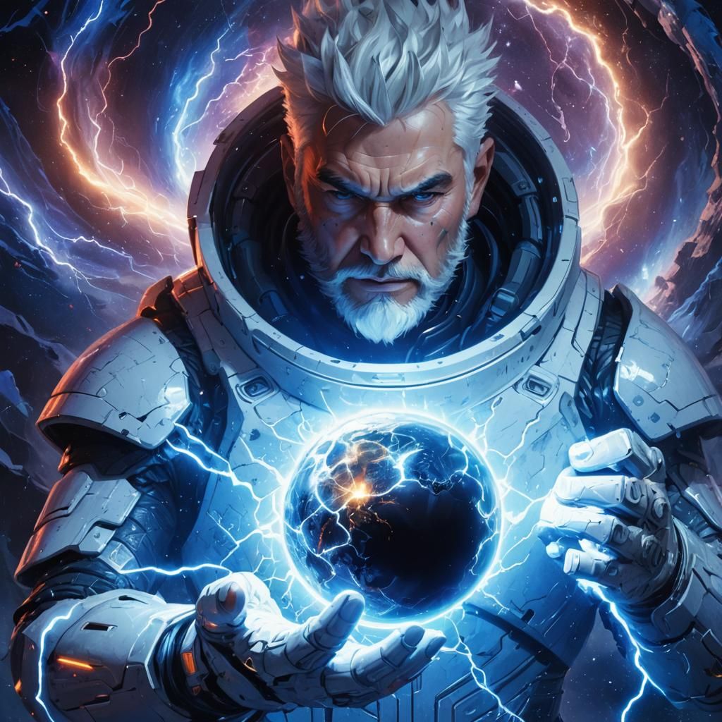 Heroic Figure Shields Earth with Energy