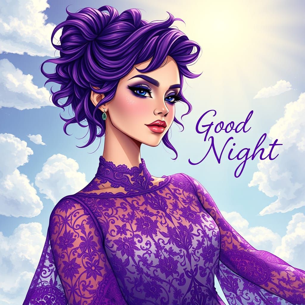Whimsical Plumbed Female in Lavish Purple Attire
