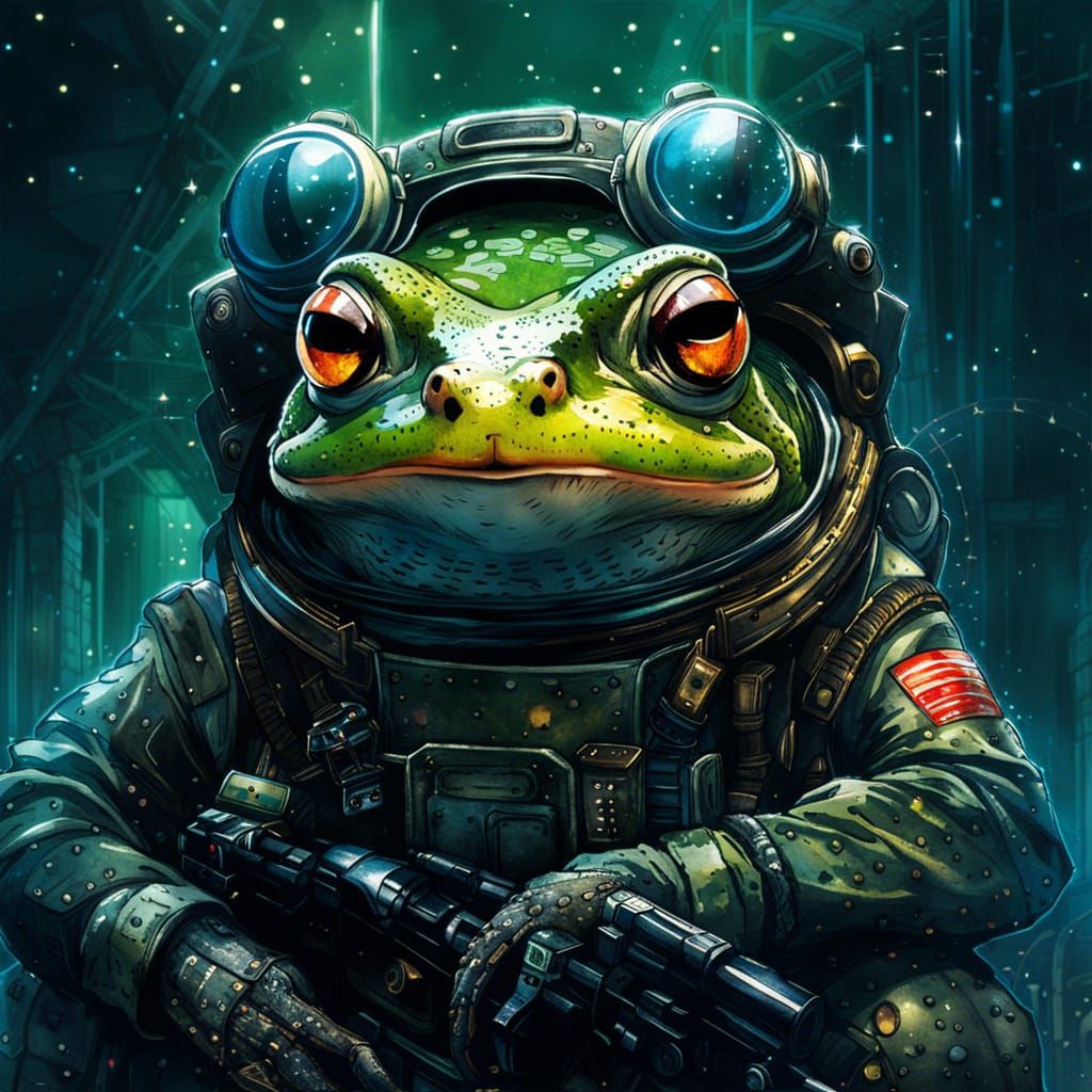 Anime Frog Seal Commando in Watercolor Style