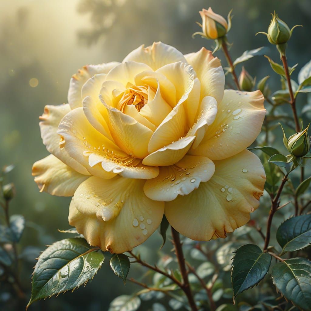 Ethereal Yellow Tea-Rose Blossom in Soft Light