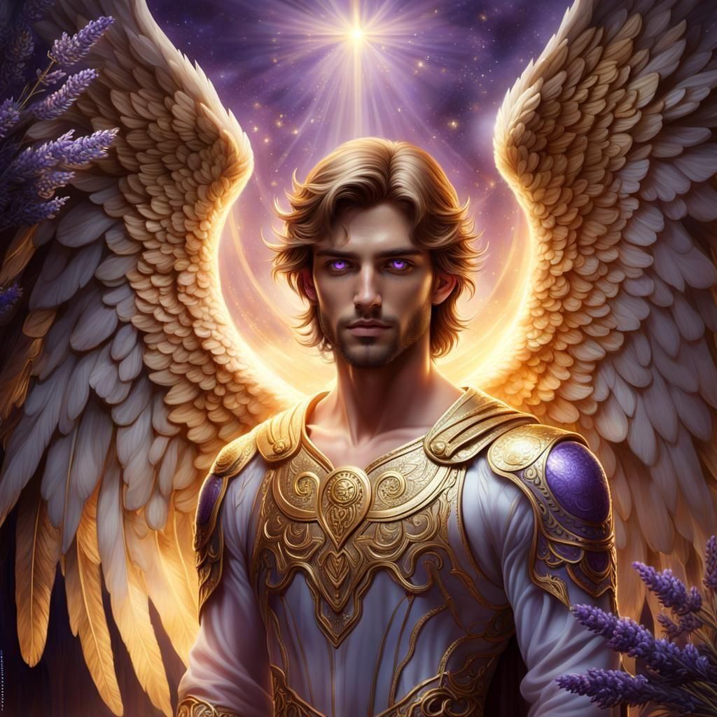Golden Angel with Lavender Eyes: Fantasy Art