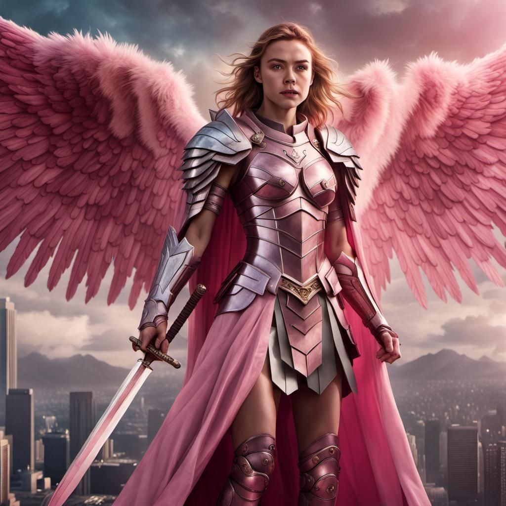 Archangel Warrior Flying Above Los Angeles