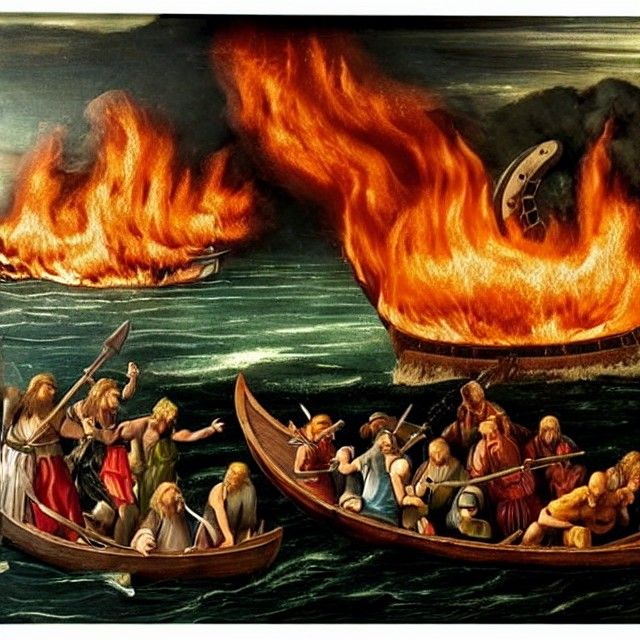 Viking Funeral Pyre: A Renaissance-Inspired Scene