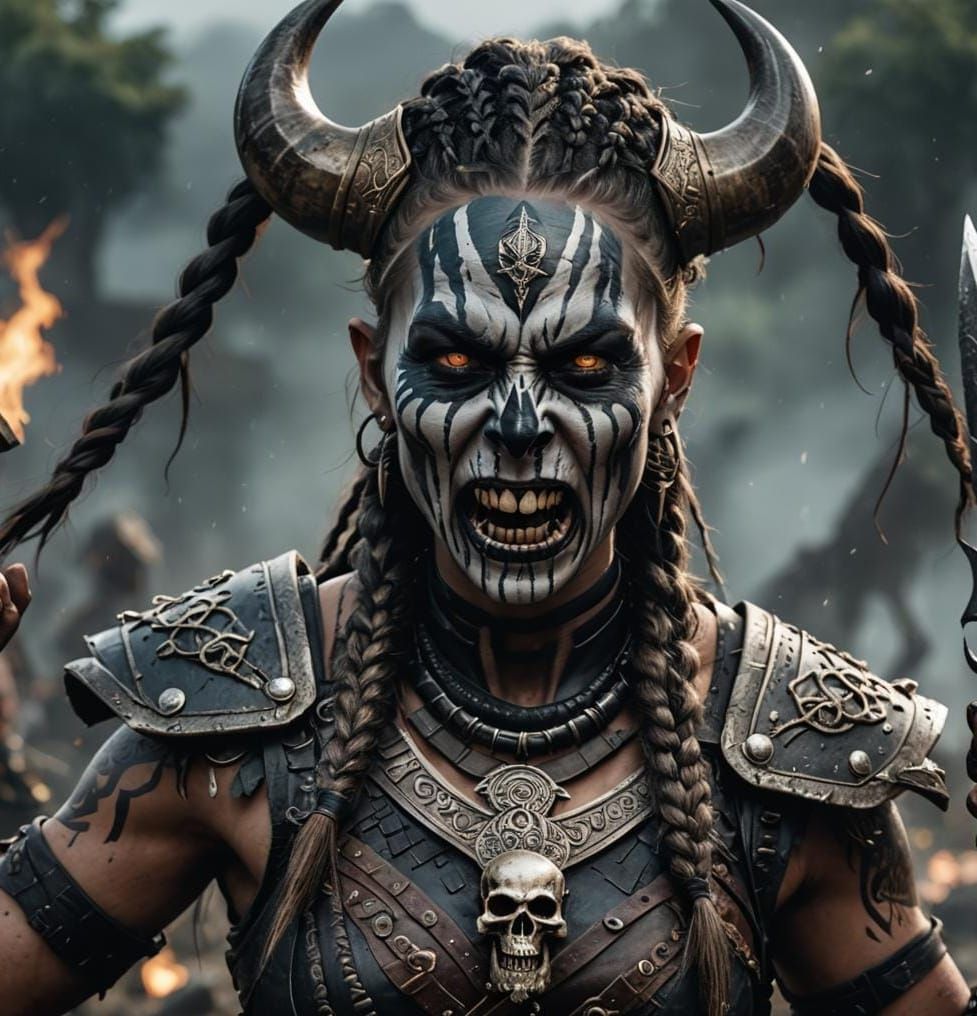 Screaming Zombie Viking with Skull Face Paint