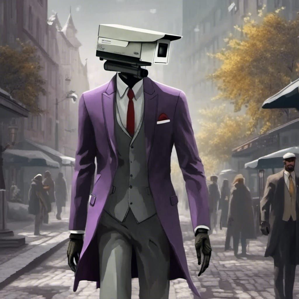 CCTV Head Tuxedo Man in Dark Fantasy Style
