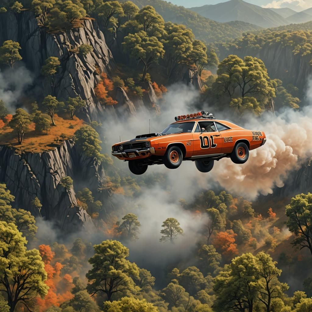 General Lee Car Soaring Through the Air