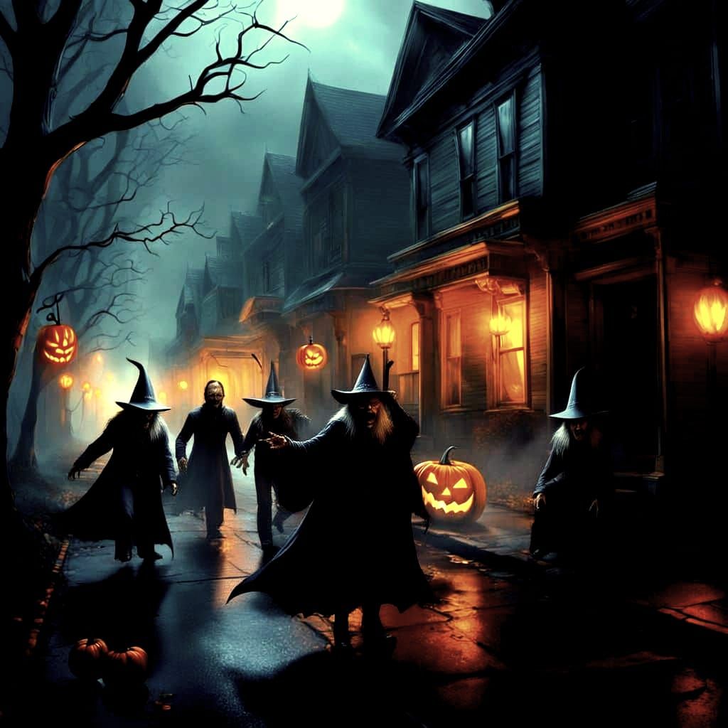 Halloween Creatures Trick-or-Treating on Elm Street