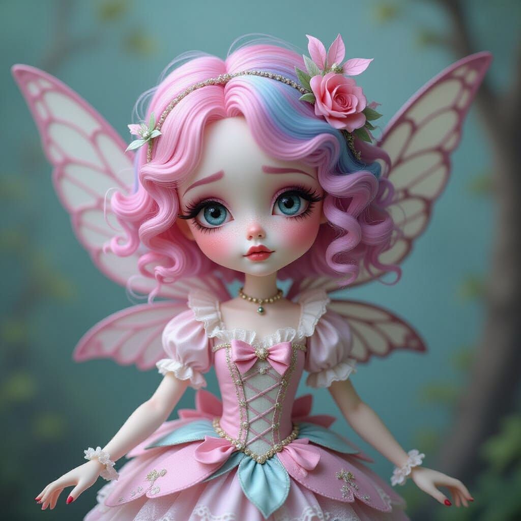 Doll-like Fairy Dances with Pastel Hair, Cinematic Style