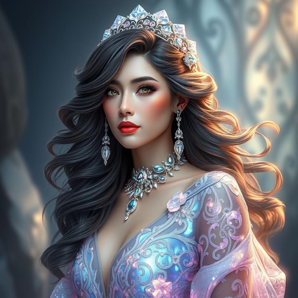 Ethereal Woman of the Crystal Court in Art Nouveau Style