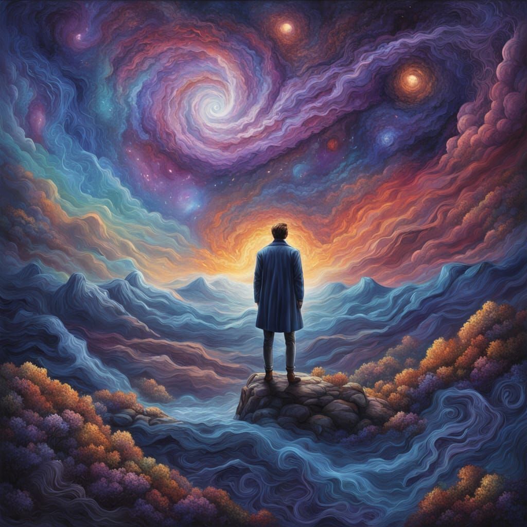 Lone Figure in Cosmic Storm Art