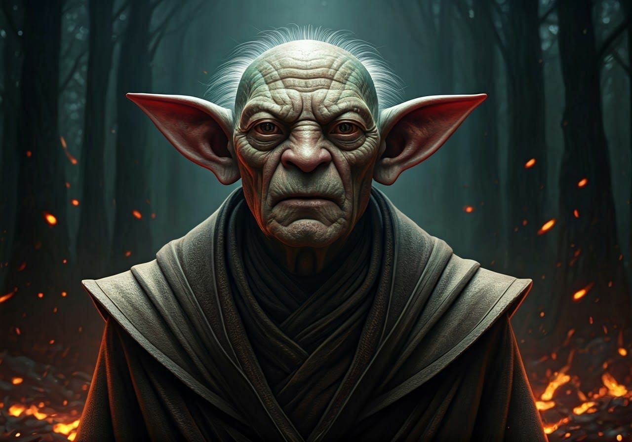 Ancient Forest Oracle with Pointed Ears and Green Skin