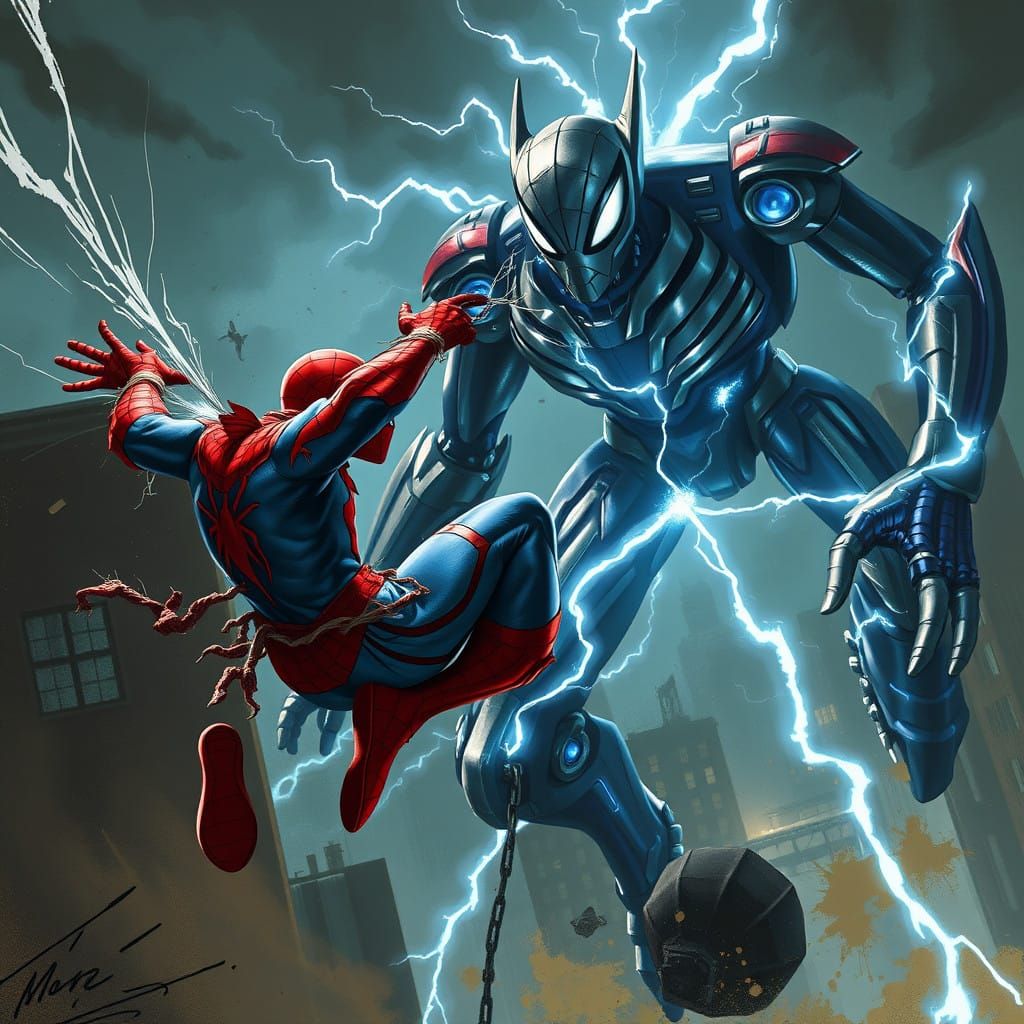 Spiderman Unleashes Web Fury on Electrified Robot in Gritty ...