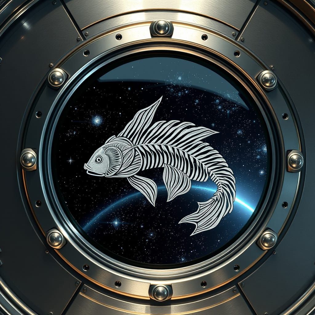 Ornate Pisces Zodiac Porthole in Futuristic Spacecraft