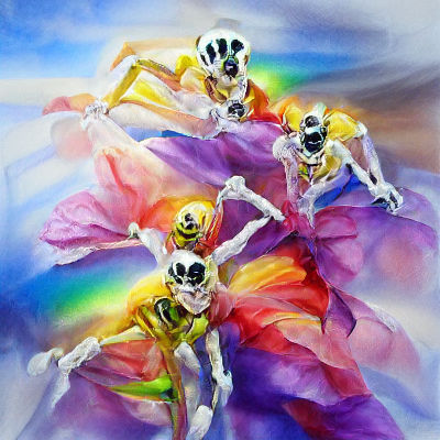 Dancing Skeletons Celebrate in Graveyard