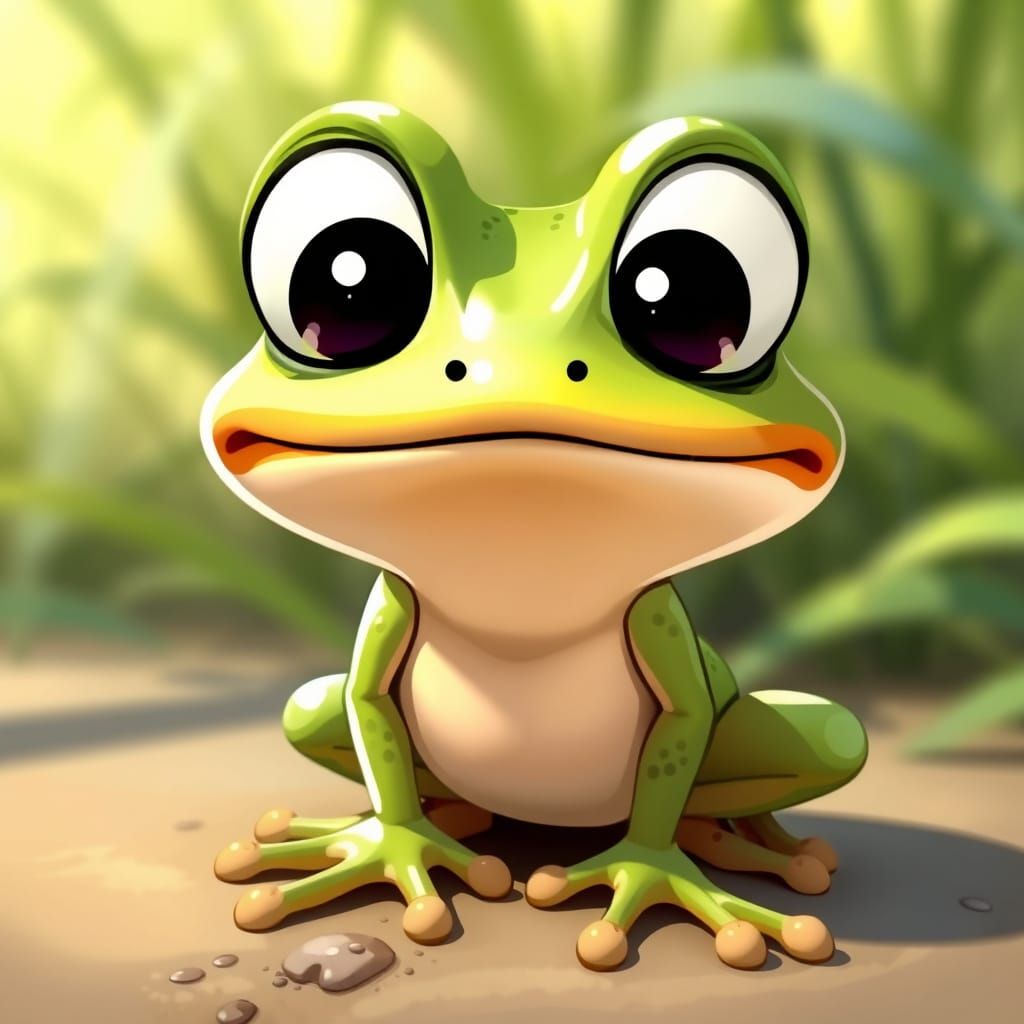 Cartoon Frog Displays Wide-Eyed Surprise