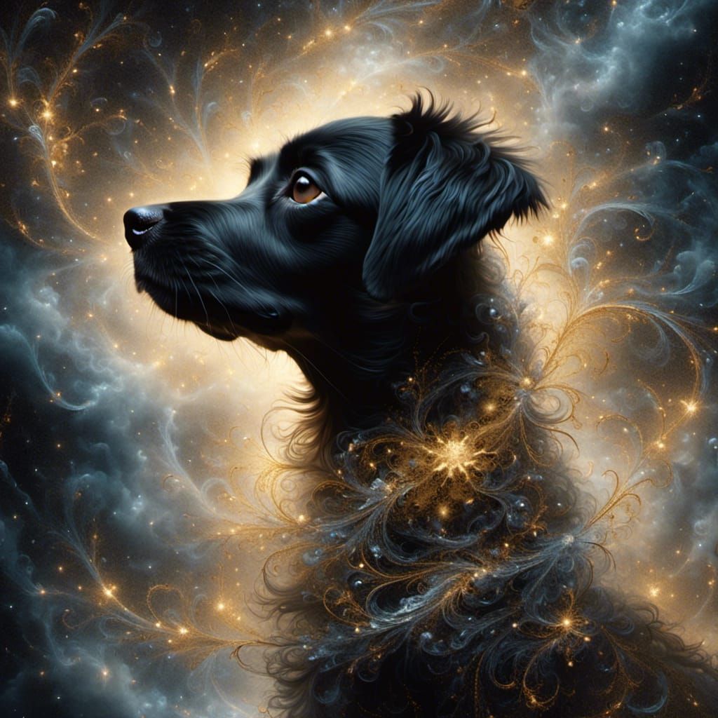 Ethereal Puppy Surrounded by Sparkling Particles