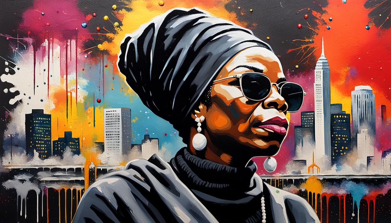 Nina Simone Pop Art Portrait with Acrylic Drips