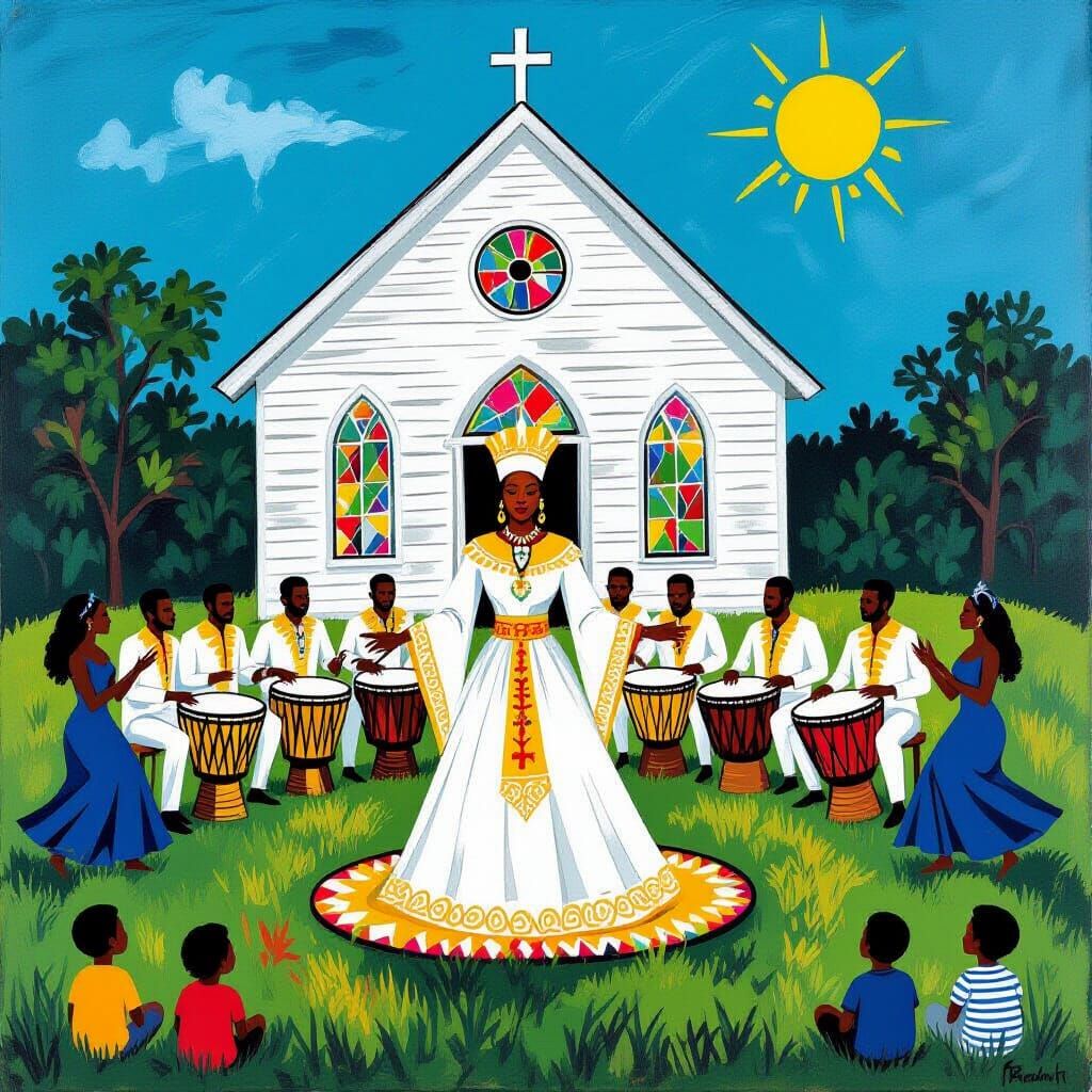 Voodoo Queen in White and Gold, Basquiat Style