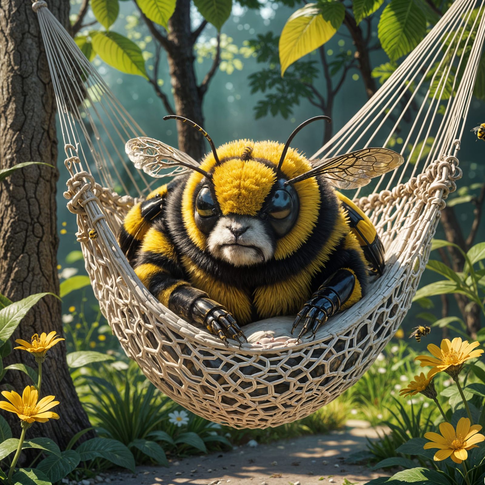 Sleepy Bumblebee in Hammock: 3D Anime Art