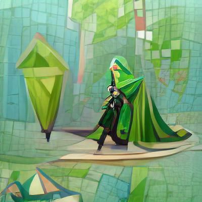 Fantasy Rogue in Green Cloak: Geometric Maximalism