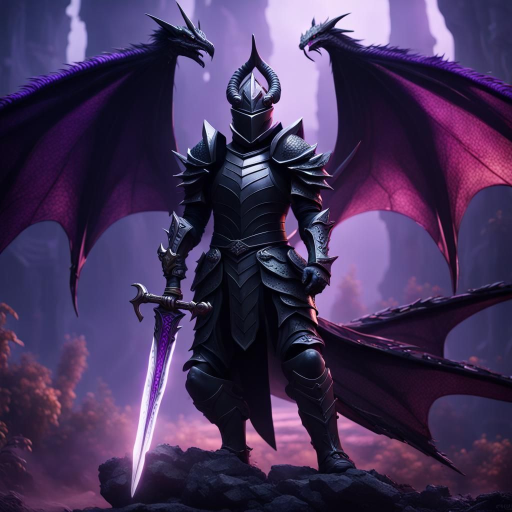 Dark Knight with Dragon, Detailed Matte Painting