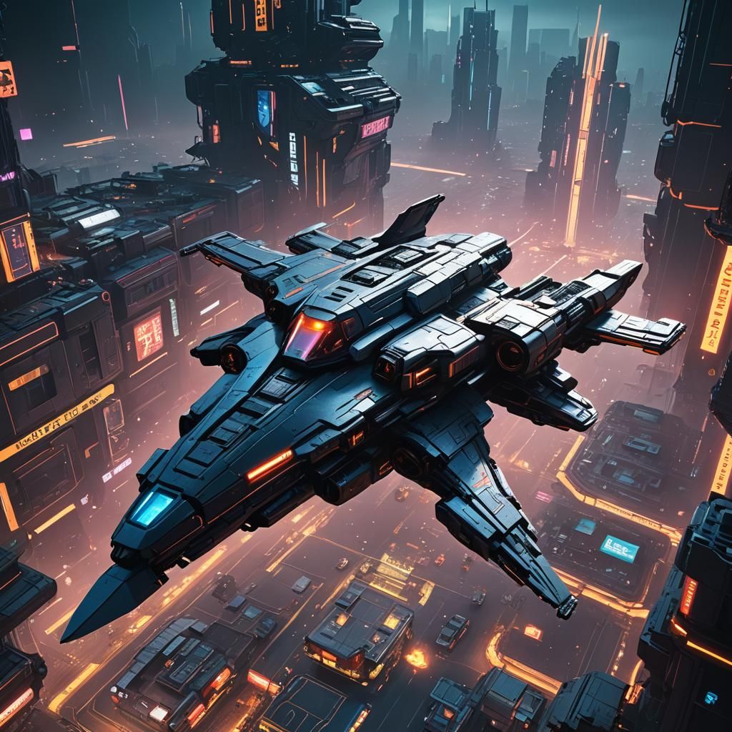 Arcadia Spaceship in Cyberpunk Anime Style