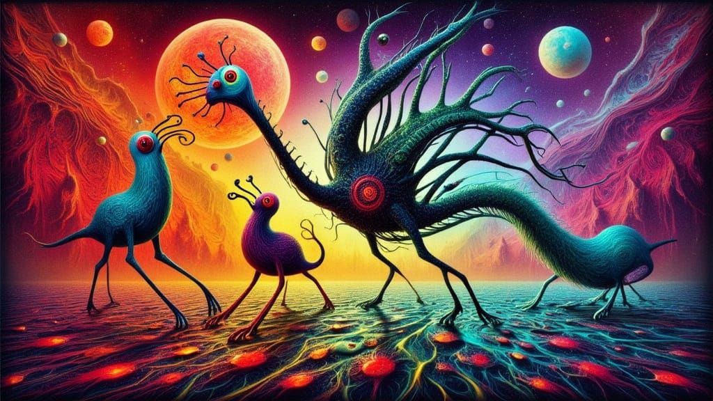 Weird Creatures Dancing in Psychedelic Alcohol Ink