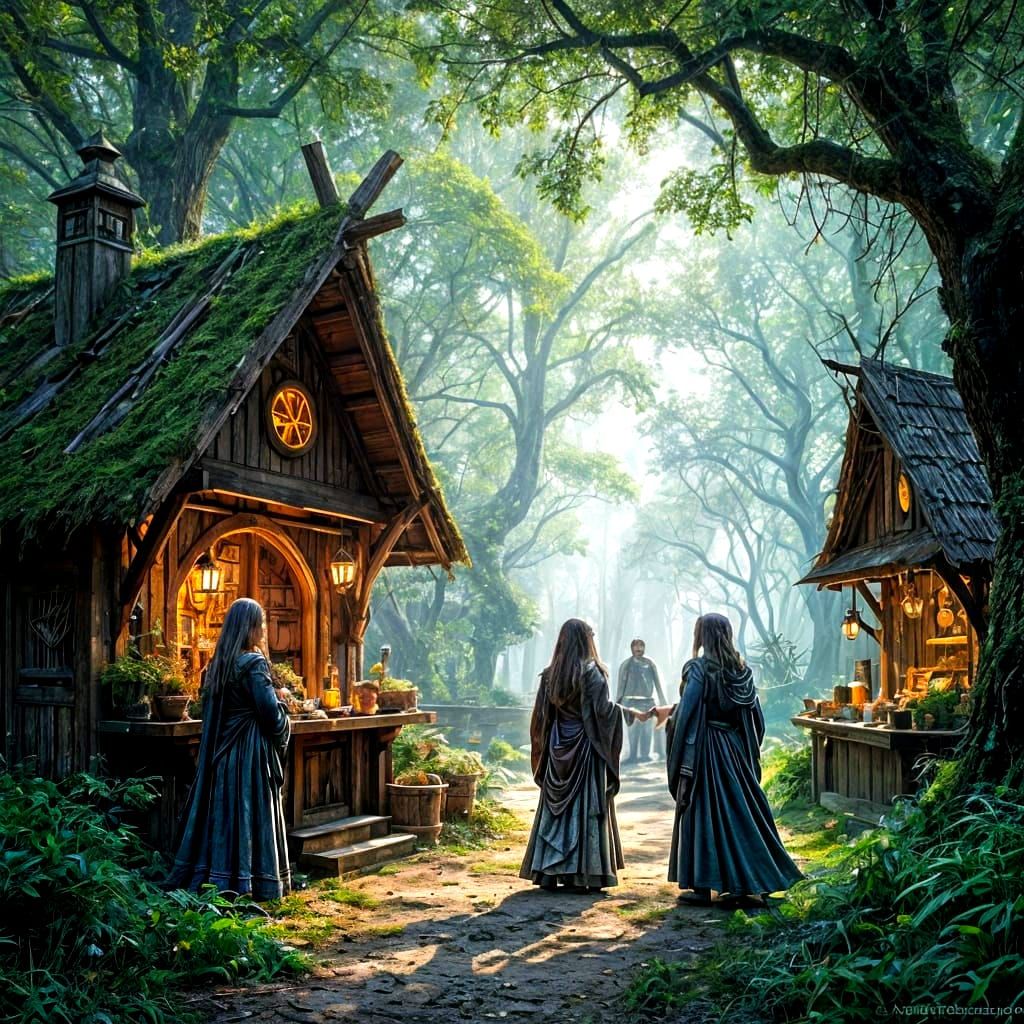 Mystical Forest Altars with Glowing Runes