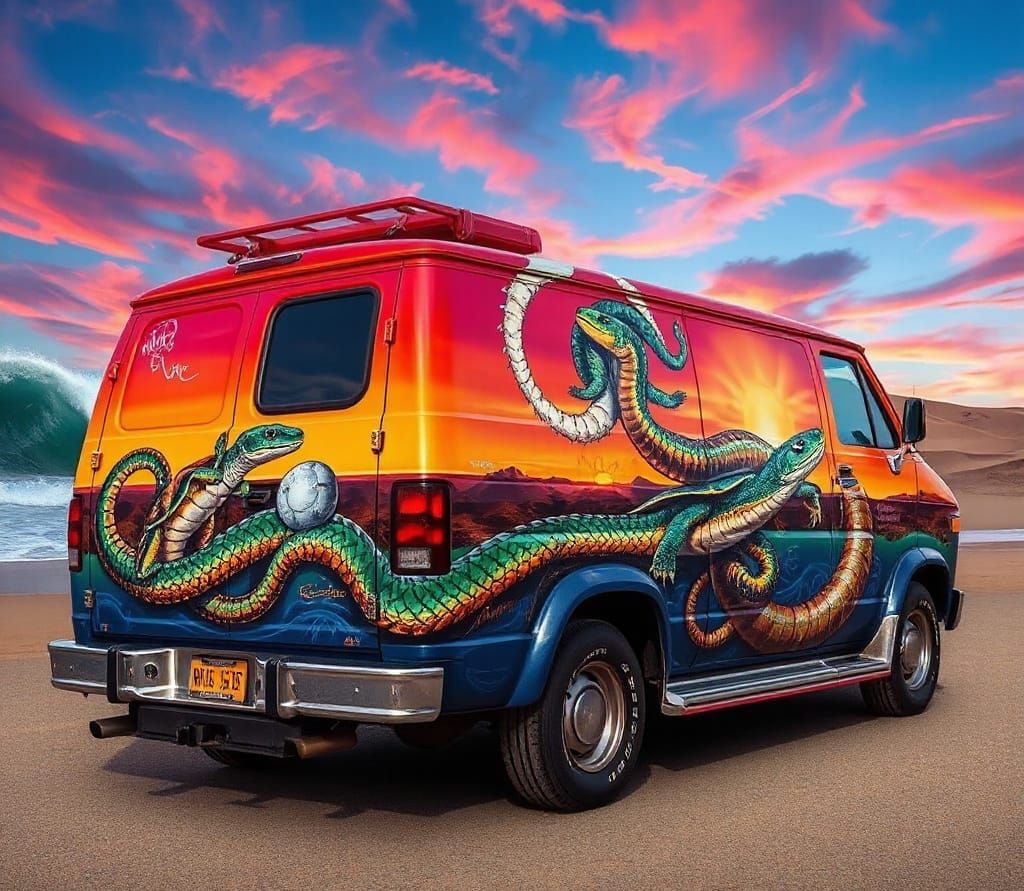 Artistic Van with Reptile Airbrush Painting