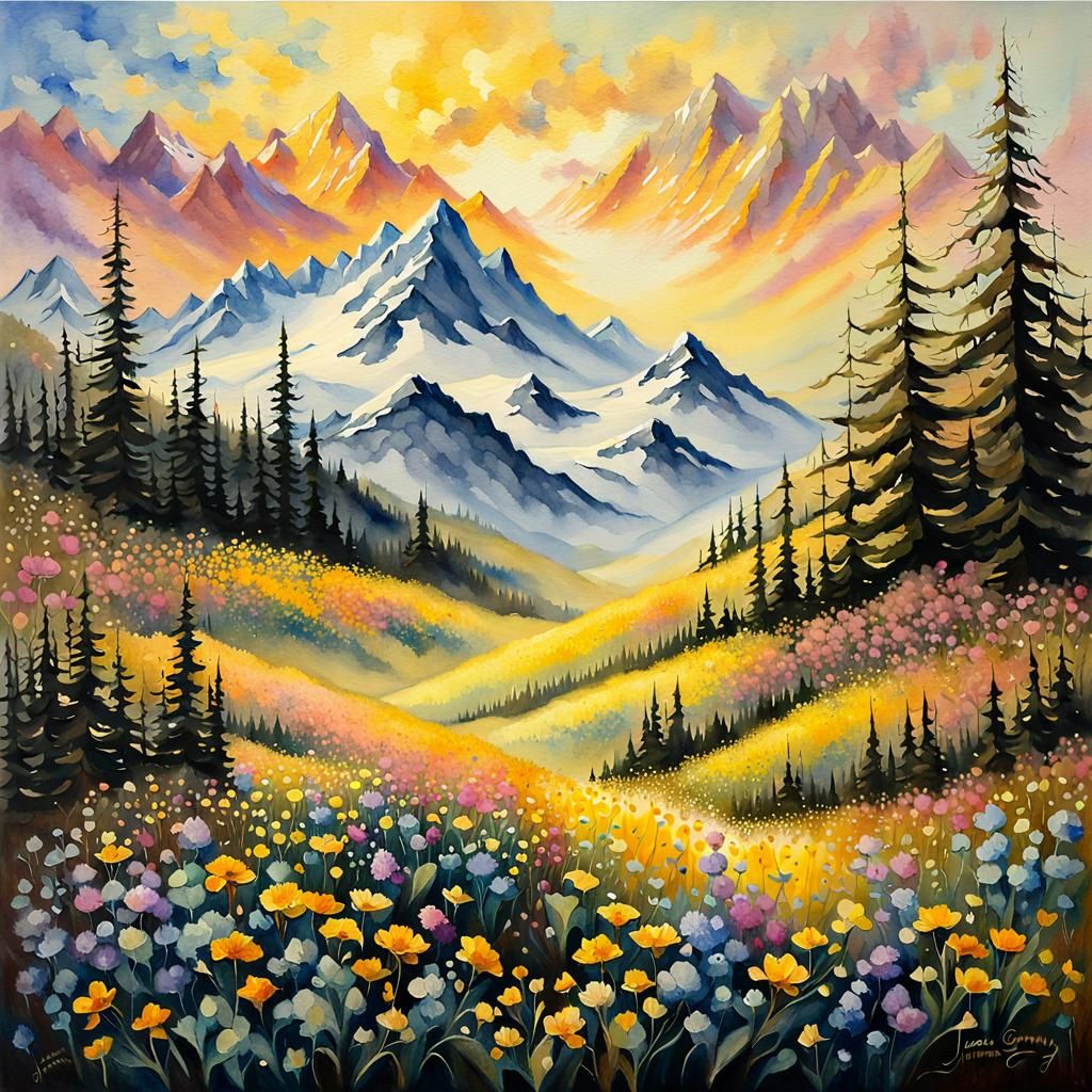 Watercolor
Spring mountains