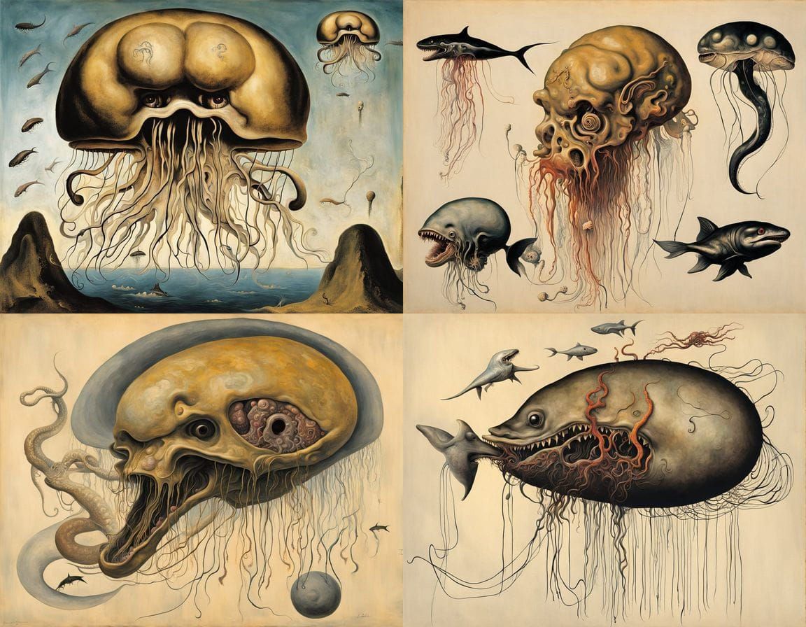 Surreal Brainscape: Jellyfish, Serpent, Shark Fusion