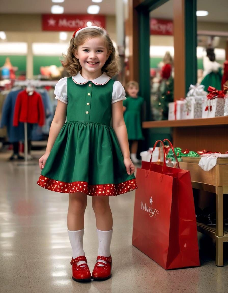 7-Year-Old Girl Shows Off Her New Christmas Dress at Macy's