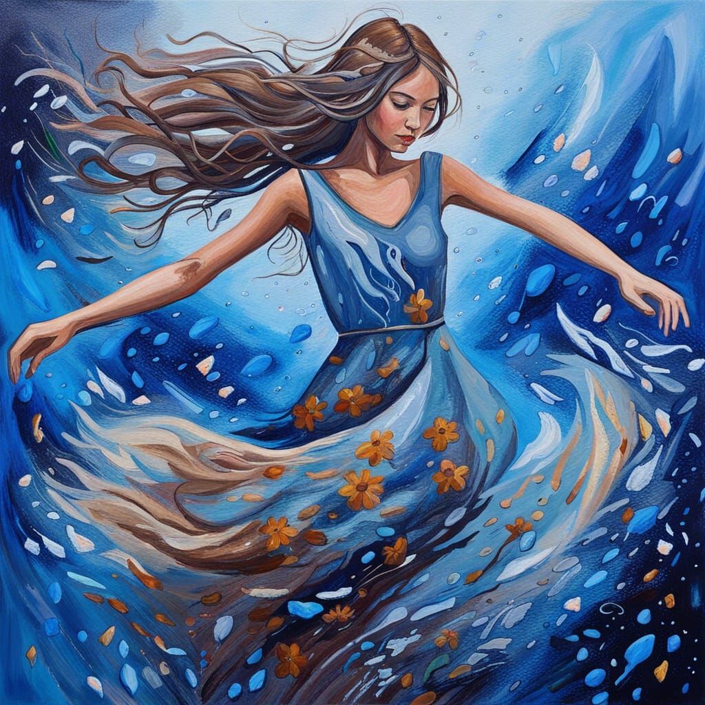 Girl Dancing in Rainy Flower Field: Splash Art