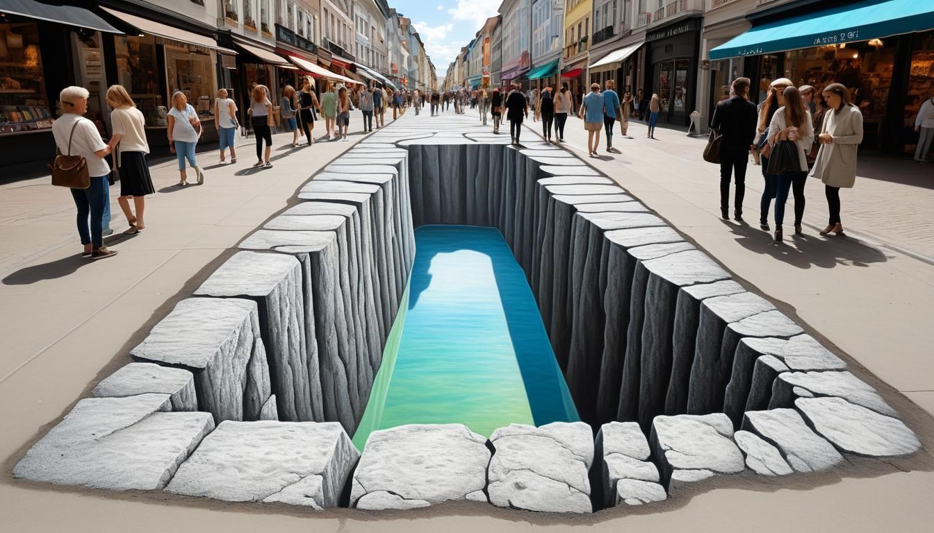 Trompe L'Oeil Chalk Art Illusion of Crevasse