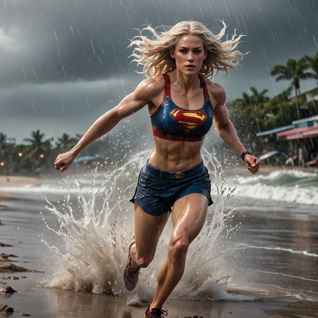 Rainy Beach Jog: Fantasy Art Inspired by Rutkowski