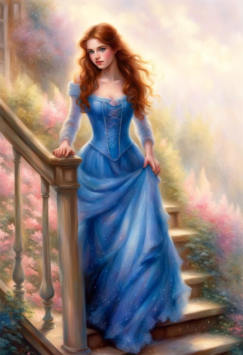 Ethereal Teen in Blue Dress, Hyperdetailed Fantasy
