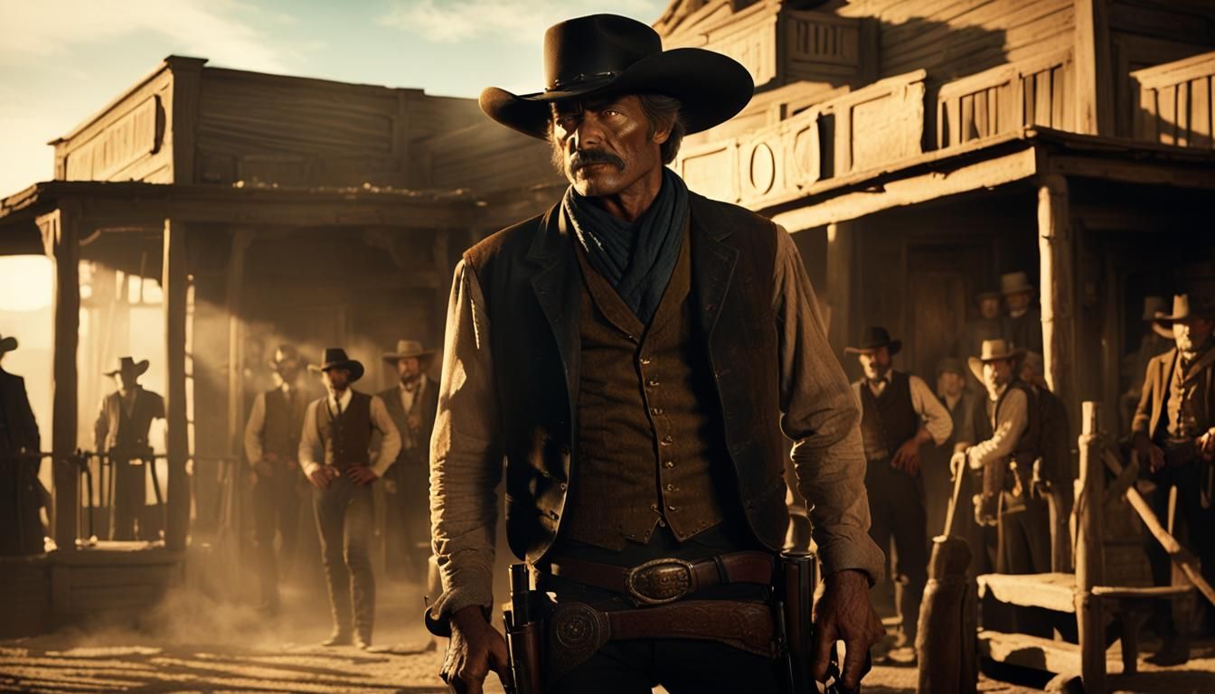 1950s Hollywood Western, a gunfight in a saloon