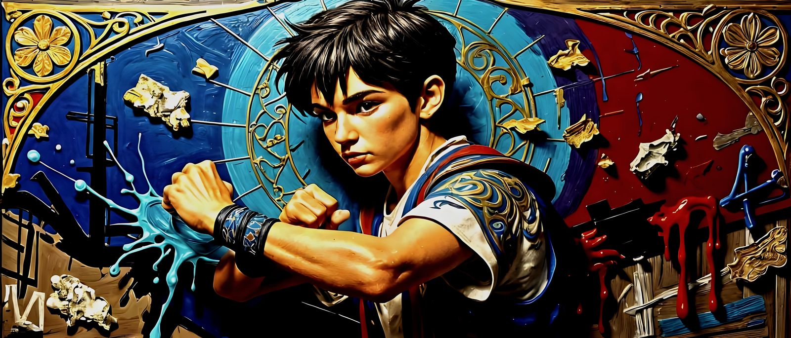 Ethereal Teenager in Art Nouveau Style Painting