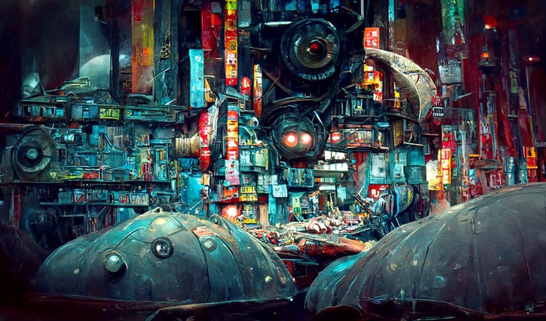Futuristic Tokyo Market with AI Robots