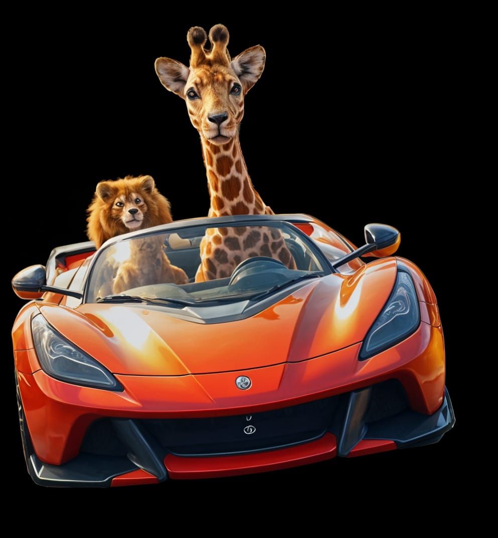 African Safari Animals in Anime-Style Gas Cars