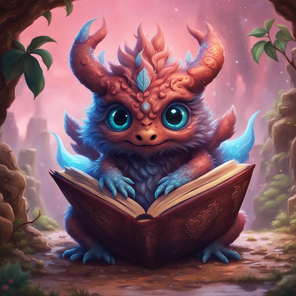 Cute Kawaii Fantasy Creature Book Illustration