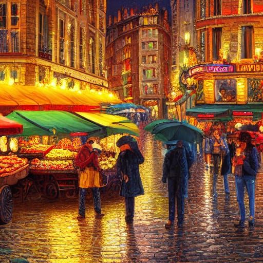 Parisian Autumn Market in Warm, Glowing Light