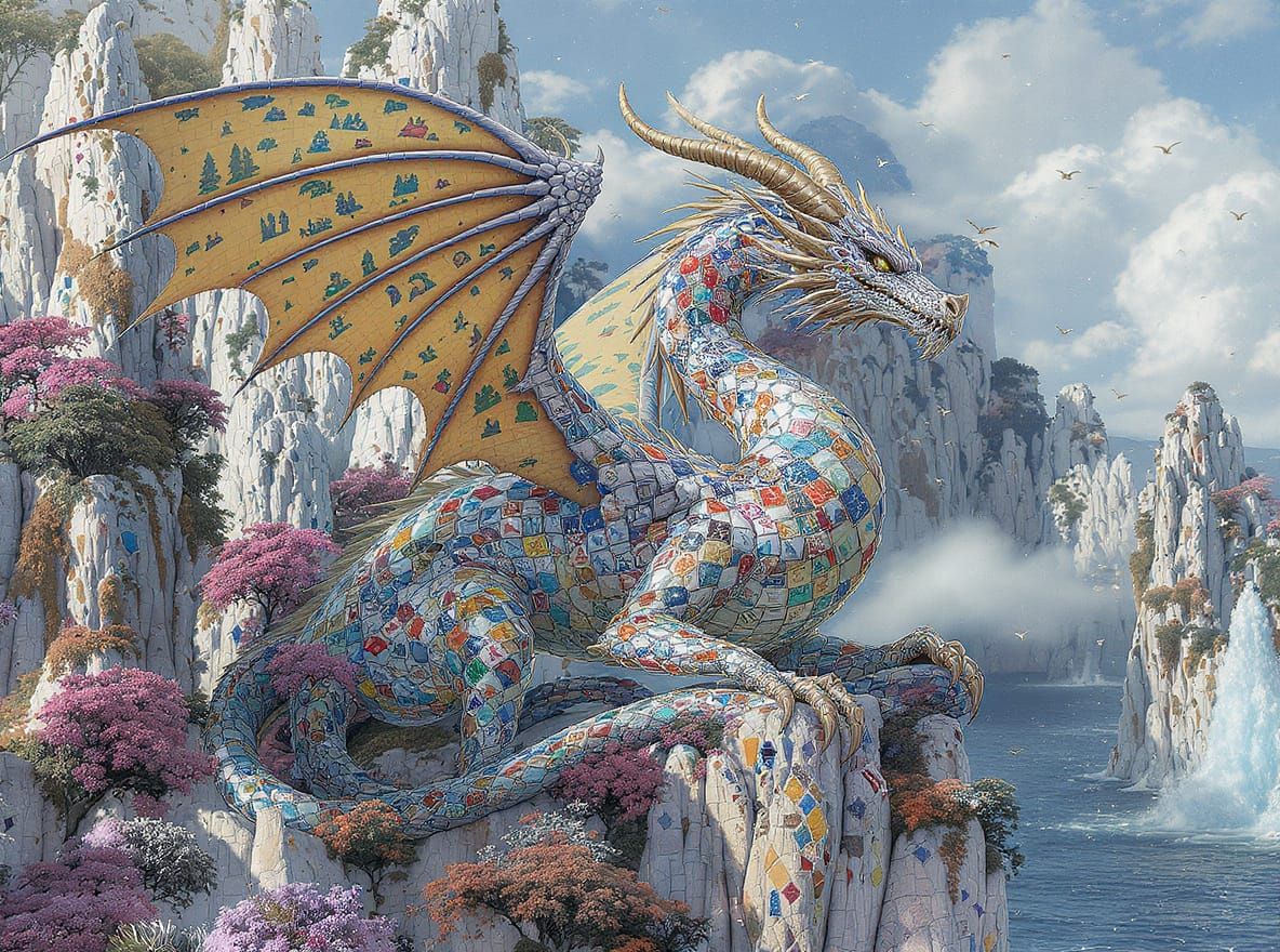 Majestic Tile Wyvern on Mosaic Cliffs